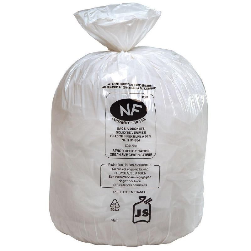 CARTON DE 250 SACS POUBELLE PLASTIQUES BLANC 100 L