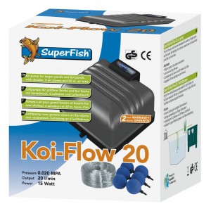 Compresseur à membrane Koi Flow 20 - Kit avec 50m de tuyau et 6 diffuseurs - Débit 1200L/H, 15W_0