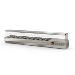 CORECO Vitrinette D'Exposition - Presentoir A Ingredients Avec Vitre Pare Haleine - +2/+80 - 2245X336X436 - Inox  - Capacite 10 Bacs Gn1/4 EI225-1/4 -_0