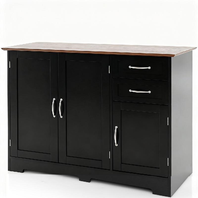 COSTWAY Buffet, Meuble de Cuisine avec Plan de Travail 100 x 40 cm, Buffet avec Portes & Tiroirs & Étagères Réglables - noir VH33271NW_0