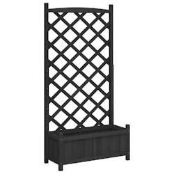 Helloshop26 - Jardinière bac lit surélevé plantes fleurs terrasse jardin avec treillis bois massif de sapin noir 02_0038337 - 3000214212418_0