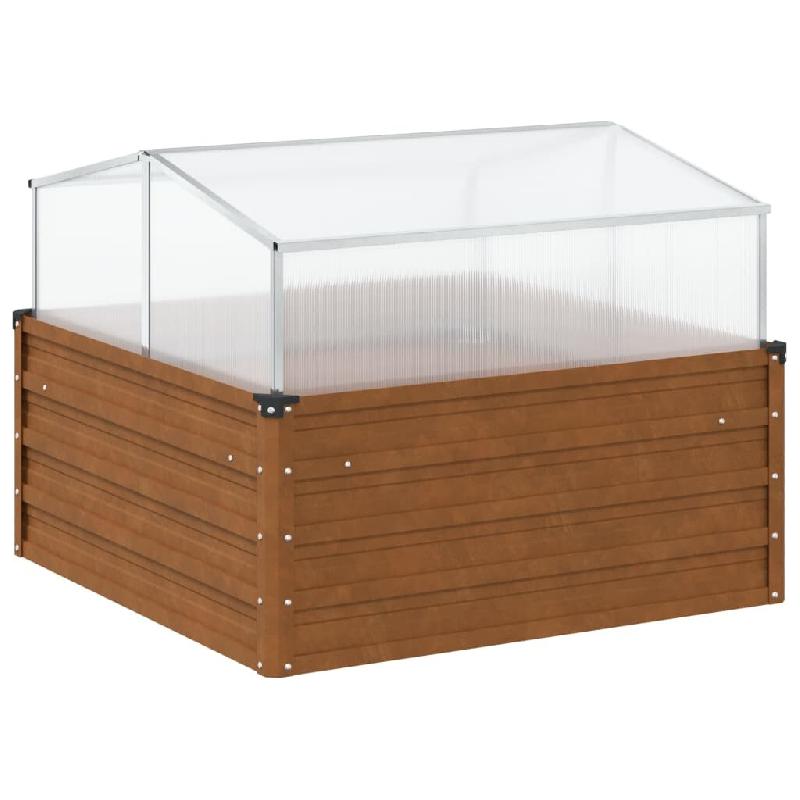 Helloshop26 - Jardinière bac lit surélevé plantes fleurs terrasse jardin de jardin avec serre acier résistant aux intempéries marron 02_0038586 -_0