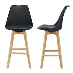 Helloshop26 - Lot de 2 tabourets de bar siège avec dossier et repose-pied rembourré 105 cm noir 03_0002781 - 3000334899780_0