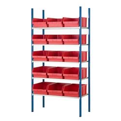 Kit rayonnage 5 niveaux 50 x 100 x 200cm avec 16 bacs 48,5 x 31cm et recouvrements bois PROVOST - bleu acier 340041141_0