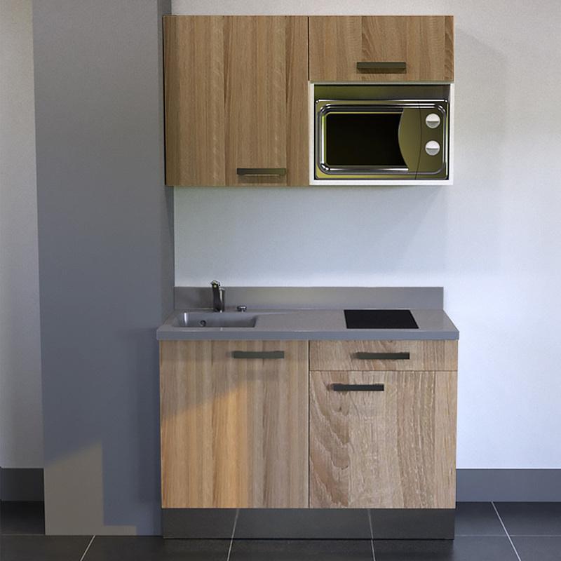 CUISIBANE - KITCHENETTE K06 - 120 CM AVEC EMPLACEMENT MICRO-ONDES|BARDOLINO|CROMO|ÉVIER À GAUCHE