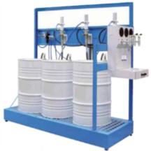 Portique de stockage et distribution d'huiles - avec rétention et pompe pneumatique_0