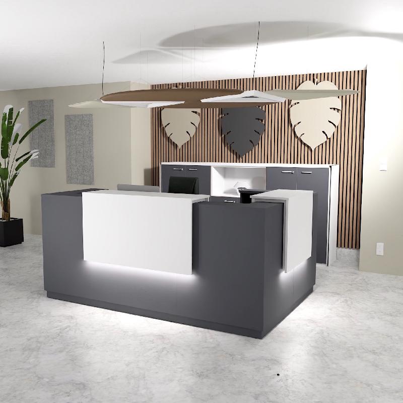 Banque d'accueil d'angle Delta avec 2 réhausses - 244, Blanc mat, Droite, Oui, Anthracite_1