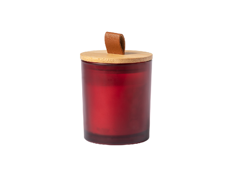 Bougie parfumée - senteur cannelle - cire végétale - pot en verre dépoli avec couvercle en bambou_0