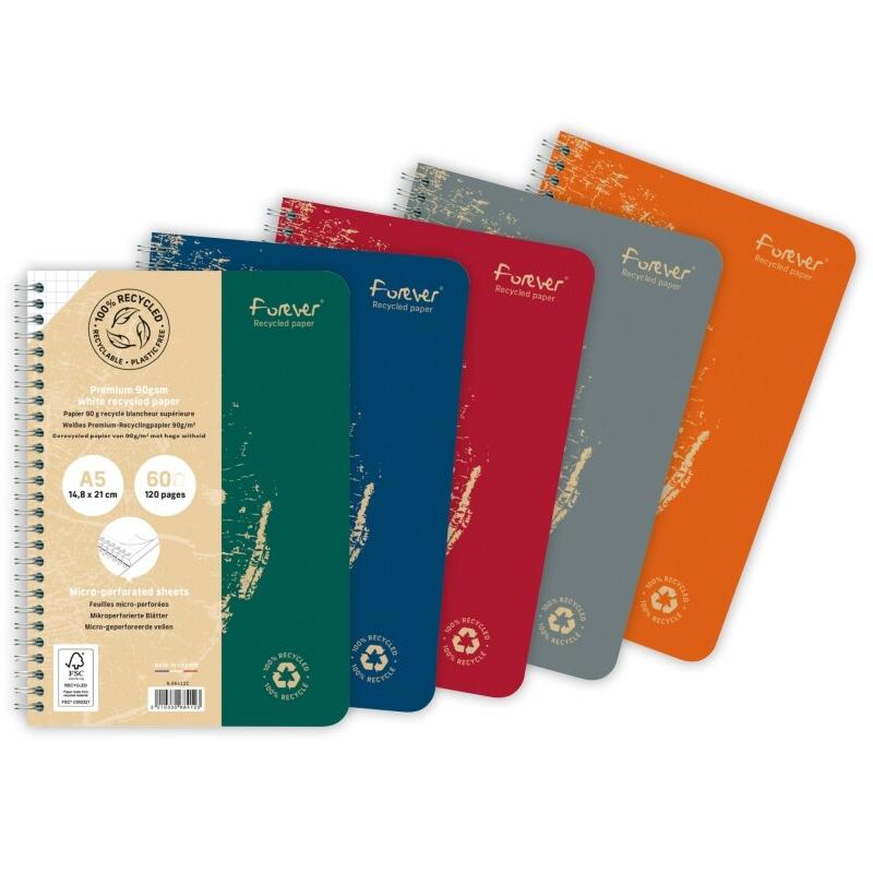Calligraphe Lot de 5 Carnet Forever Premium A5, 120p./60 feuilles détachables 90 g/m² reliure intégrale, quadrillé 5x5, coloris assortis (5) - 321_0