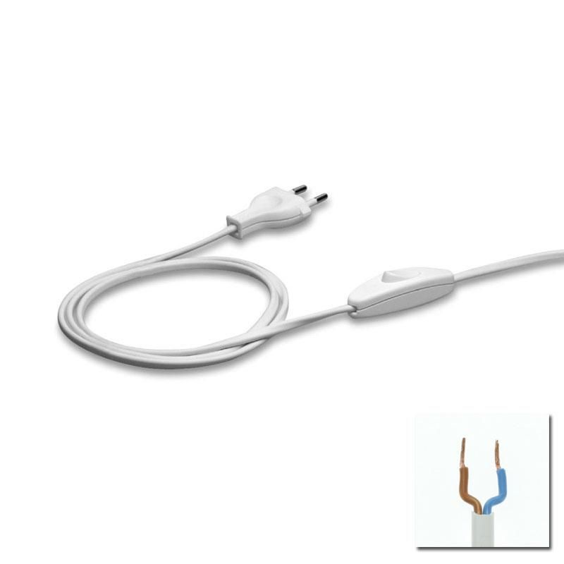 Cordon d'alimentation électrique blanc 2x0,75mm² - 2m avec interrupteur (1,20m + 0,80m)_0