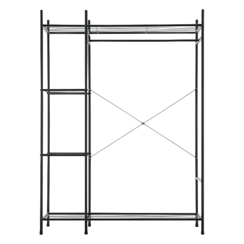 Garde-robe solide - Portant à vêtements avec étagères - 4 surfaces de stockage - Acier laqué noir - 150 x 110 x 40 cm - Réf. 03_0008155_0