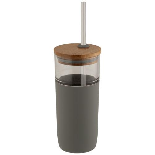 Gobelet en verre Arlo 600ml - couvercle bambou et paille tritan - Fond anti-dérapant_0
