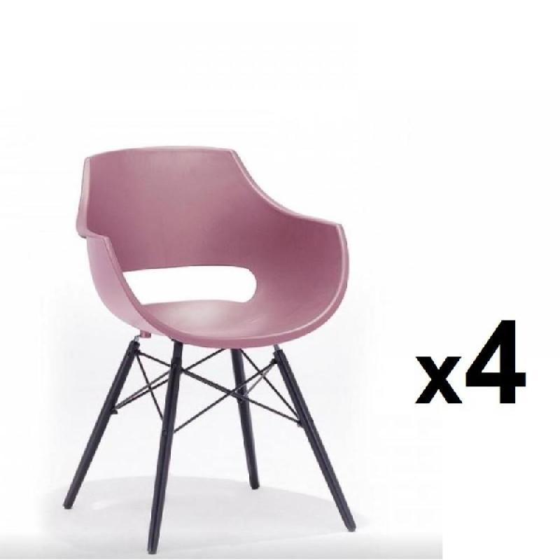 Lot de 4 chaises scandinaves REMO - Coque rouge mat et piétement en hêtre laqué noir_0