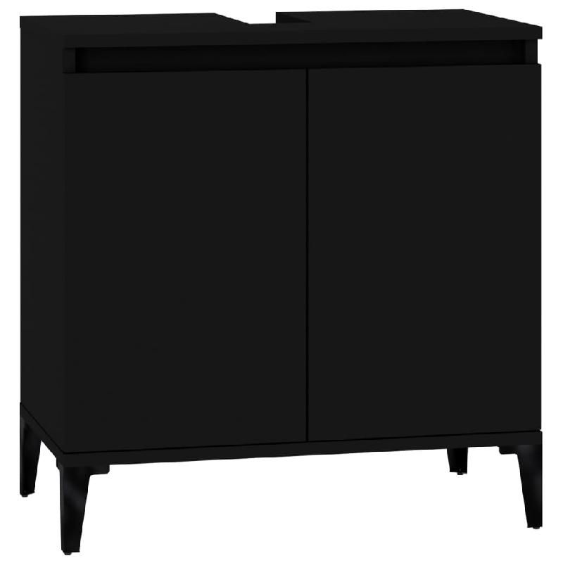 Meuble d'évier noir 58x33x60 cm en bois d'ingénierie avec pieds en bois - Réf. 02_0006841_0