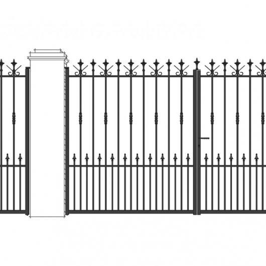 Portail - portillon droit majorque soubassement barreaux, bagues 1 barreau sur 2, fer de lance, volute haute_0