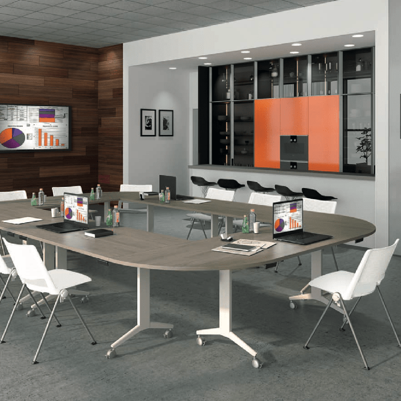 Réunion - Table abattante Burocéan - Finitions variées pour plateaux et piètements_0