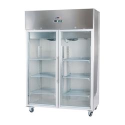 Romux® Armoire Réfrigérée Positive 2 Portes Vitrées 134 cm avec Refroidissement Froid Ventilé en Acier Inox Capacité de 1065 L - 6 Étagères e_0