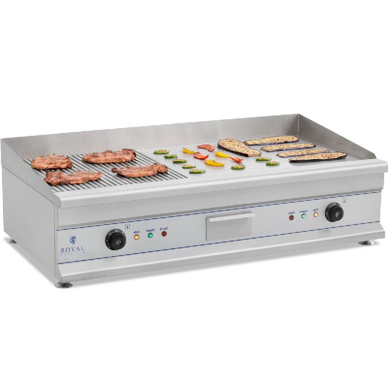 Royal Catering - Royal Catering Plancha Grill Électrique Double RCG 100G (Plaque 100 x 40 cm, 2 x 3 200 W, Surface de Cuisson Lisse Et Nervurée, 2 -_0
