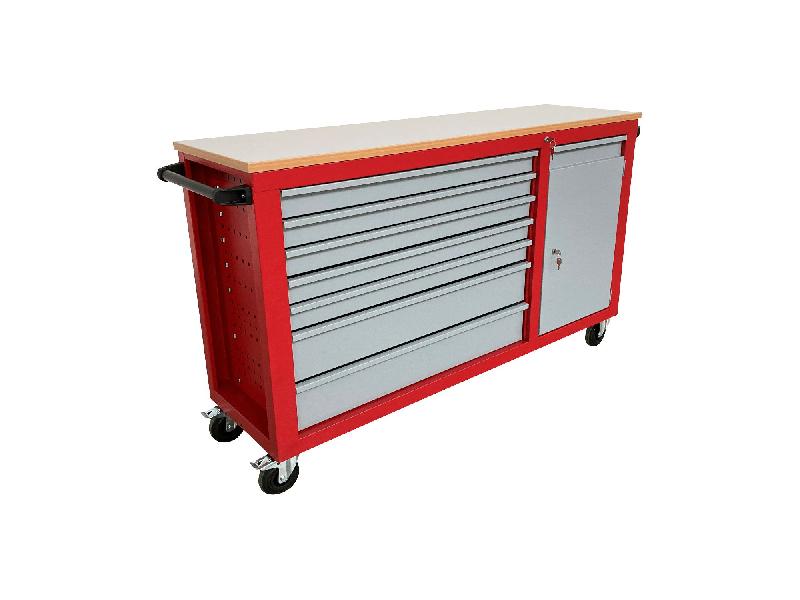 Servante d'atelier 7 tiroirs + 1 armoire rouge et grise XXL 1640 mm avec plan de travail stratifié MW Tools GW307K_0