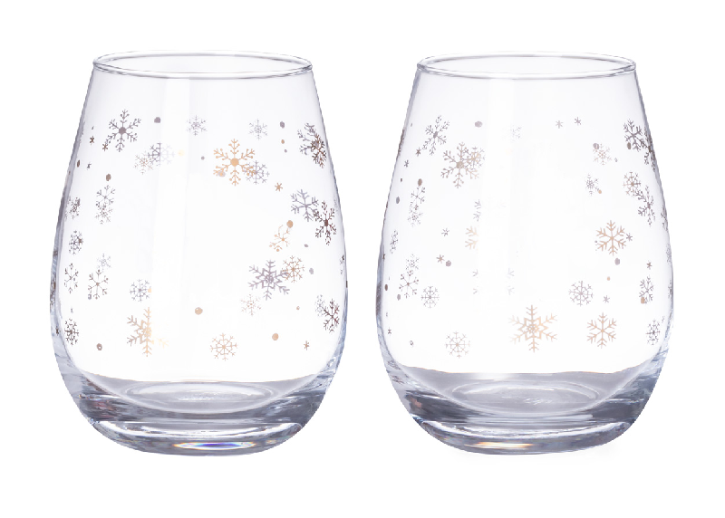 Ensemble de 2 verres Noël - motif flocon de neige - 500 ml - boîte en papier noir_0