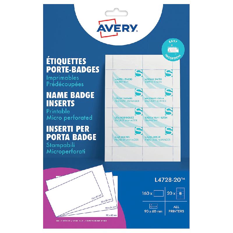 160 BADGES IMPRIMABLES AVERY - 60 X 90 MM.