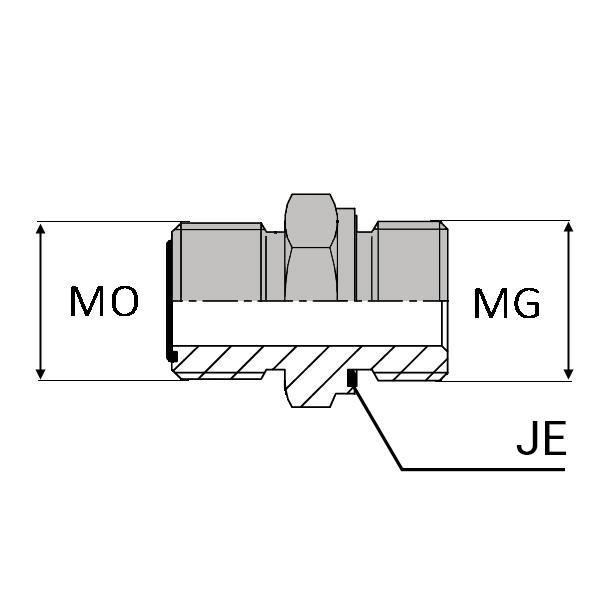Adaptateur droit mâle ORFS x mâle gaz cylindrique - MORFS9/16 / MGCY1/8 JE - Ø 1/8' (9.72mm) x Ø 9/16' (14.28mm) - OMMCY00402_0