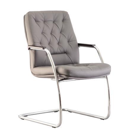 Chester - Chaise de conférence en éco-cuir gris, design ergonomique avec piètement en acier chromé_0