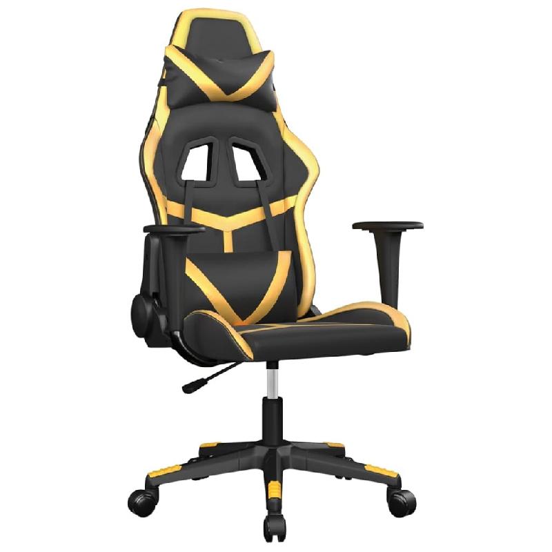 Décoshop26 - Fauteuil de bureau chaise gaming sur roulettes en PVC noir et doré DEC025976 - noir 3000255552269_0