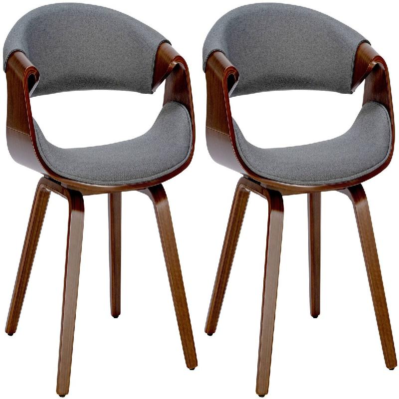 Décoshop26 - Lot de 2 chaises de la salle à manger design retro en structure en bois couleur noyer et assise en tissu gris 10_0001541 - gris Bois ma_0