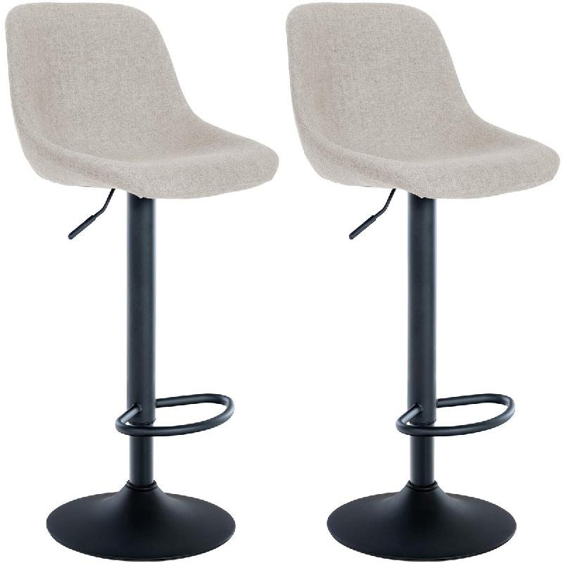 Décoshop26 - Lot de 2 tabourets de bar rotation à 360°en tissu crème pieds en trompette métal noir 10_0006133 - beige métal 3000265405234_0