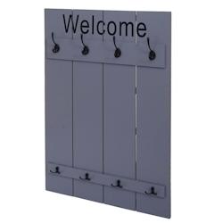 Décoshop26 - Porte-manteau mural avec 8 crochets welcome 91 x 60 cm en bois gris-bleu 04_0008176 - bleu 3000262482139_0