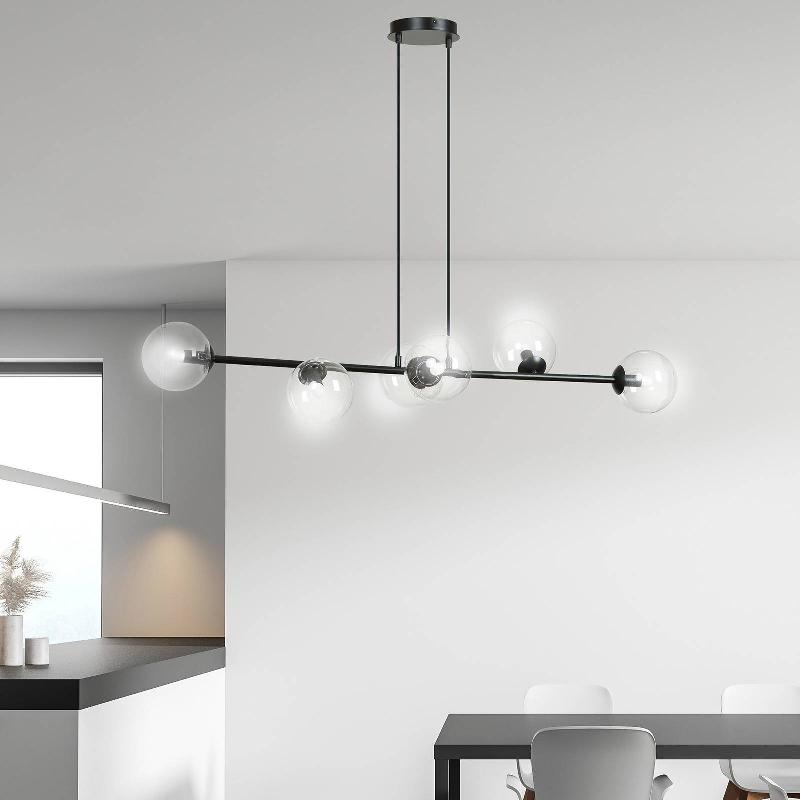 EMIBIG LIGHTING SUSPENSION GLASSY, 6 LAMPES, NOIR, TRANSPARENT, VERRE, 110 CM