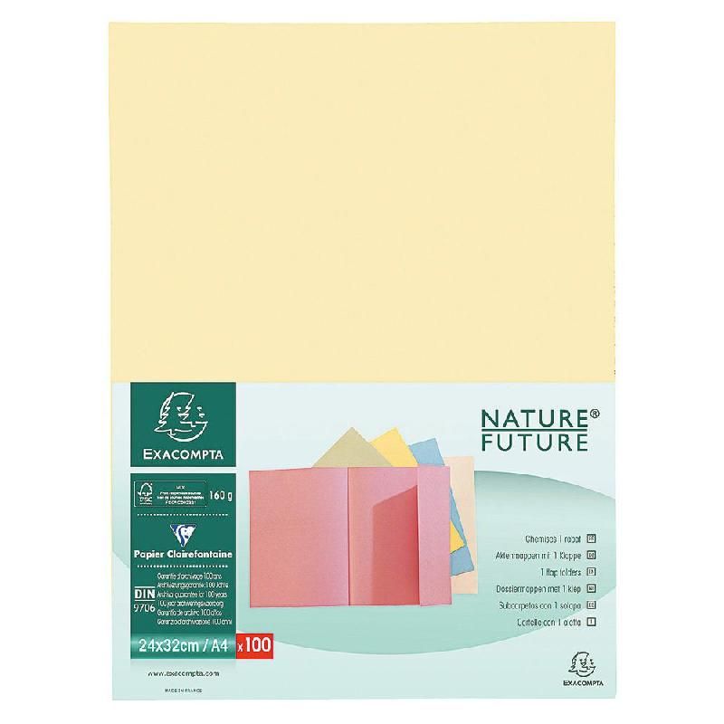 EXACOMPTA CHEMISE-DOSSIER EXACOMPTA 1 RABAT - CARTE 160G - JAUNE PASTEL (LOT DE 100)