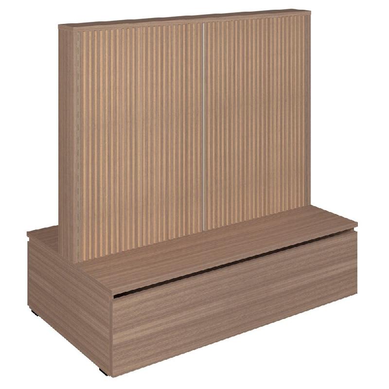 Gondole double face Vertigo T01 avec tiroir MDF naturel et noyer 125x74x125cm_0