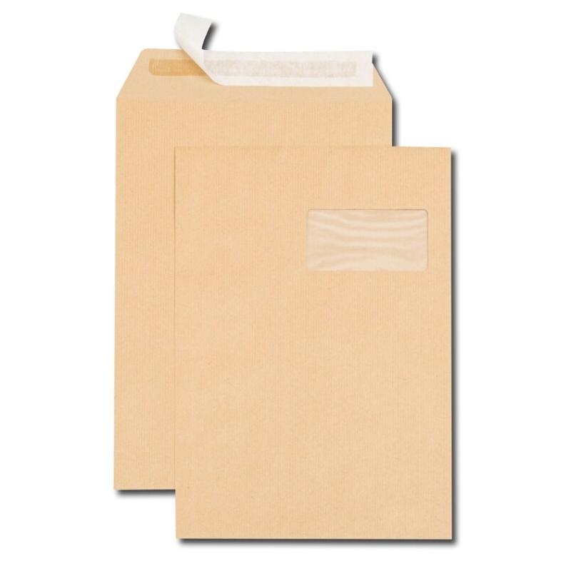 GPV Boîte de 250 pochettes Premier kraft brun 229x324/C4, 90 g/m², avec fenêtre 100x50 à 20/52, adhésives avec bande - 3250650500307_0