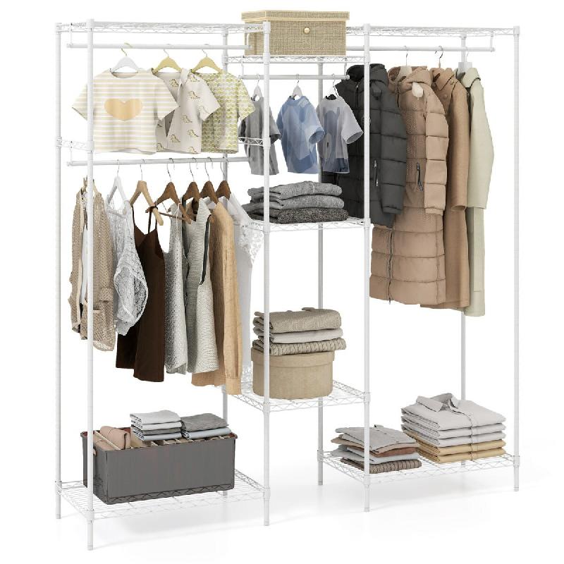 Helloshop26 - Porte-vêtements autoportant 188 x 46 x 198 cm avec 7 étagères réglables design moderne en métal blanc 20_0019229 - métal 3000232825782_0