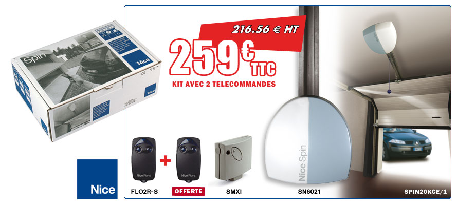 Kit automatisme pour porte de garage Nice Spin20KCE - BlueBUS, courroie, télécommandes et accessoires inclus_0