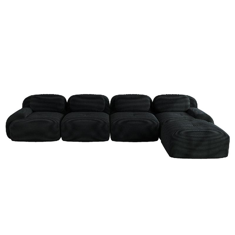 Merax canapé modulable en corde 4 places avec 1x tabouret, canapé nuage sans cadre, près du sol avec assise profonde, doux et confortable, - noir m_0