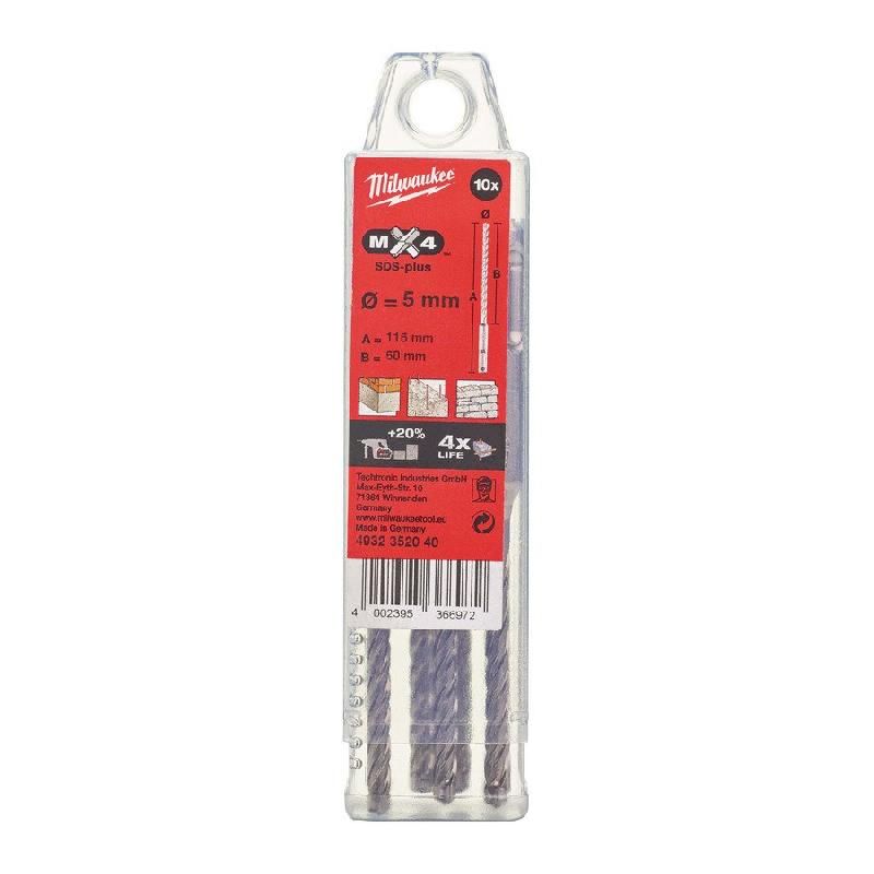 PACK 10 FORETS SDS+ MX4 MILWAUKEE Ø8 X 110 MM - 4932352045
