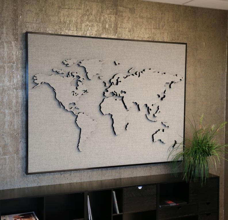 Panneau acoustique map monde - Ecosund - Punaisable avec revêtement Hush - Dimensions personnalisables_0