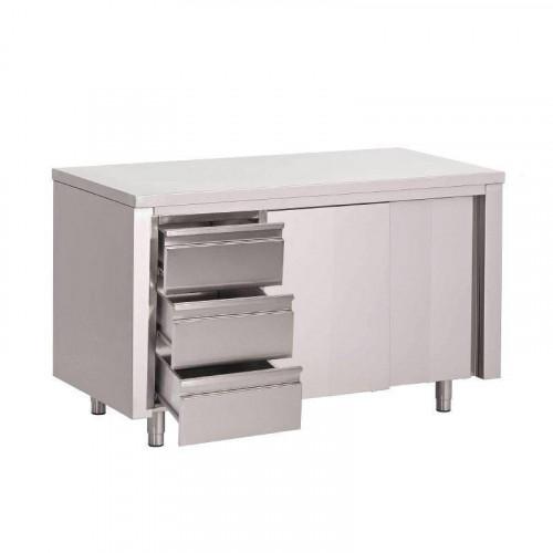 PLACARD INOX AVEC PORTES COULISSANTES ET 3 TIROIRS 700 X 1800 MM