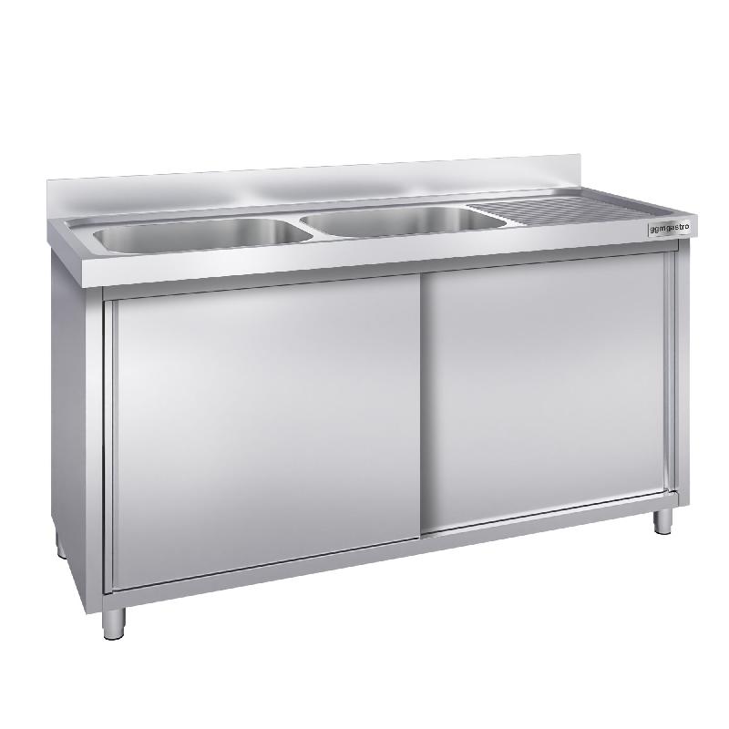 Plonge inox 2 bacs et égouttoir sur placard - P 700 mm - 1800 mm bac à gauche_0