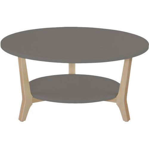 TABLE BASSE ZÉLOS Ø 80 CM 2 PLATEAUX BRUN PIED HÊTRE NATUREL - MANUTAN EXPERT