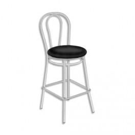 TABOURET DE BAR TULIPAN NOIR STRUCTURE ALU, ASSISE SIMILI CUIR.