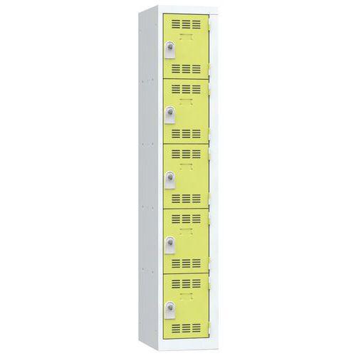 Vestiaire multicases - 5 cases par colonne - moraillon - gris clair et vert - Dimensions 300x500x1800 mm_0