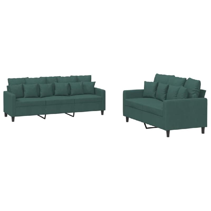 VidaXL Ensemble de canapés 2 pcs avec coussins Vert foncé Velours Modèle Sirius Minimal - 3201722_0