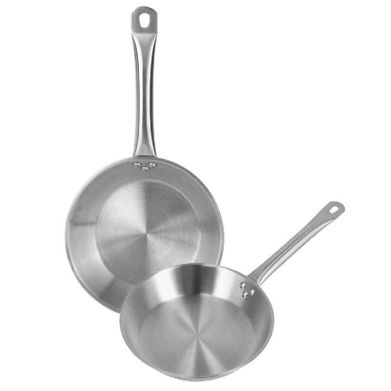 WellHome - Set de 2 poêles Ø30/34cm en acier inoxydable, compatibles induction et SANS revêtement antiadhésif - inox PK8092_0