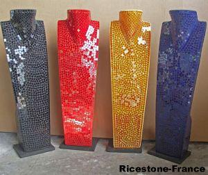 5C) BUSTE DÉCO-VITRINE, LUMINEUX RÉSINE - MOSAIQUE, 60CM, COL EN V.