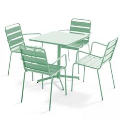 Oviala Business Ensemble table de jardin et 4 fauteuils en métal vert sauge - Oviala - vert acier 109194_0