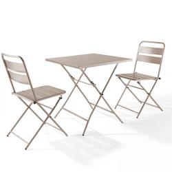 Oviala Business Ensemble table de jardin pliante et 2 chaises acier taupe - Oviala - gris acier 106558_0